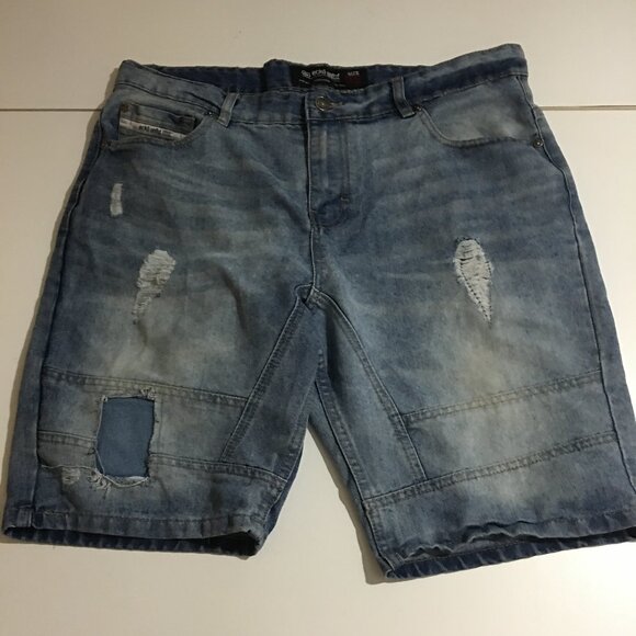 Ecko Unltd Relaxed Mens Denim Shorts Size 38 Distressed Street Hip Hop Y2K - Picture 1 of 9
